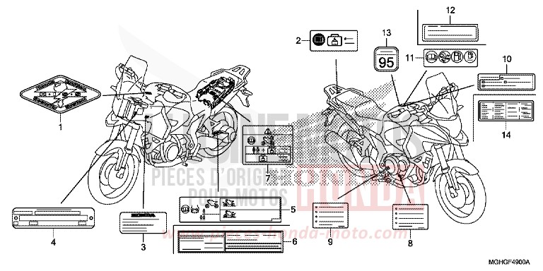 ETIQUETTE DE PRECAUTIONS de VFR1200X "Crosstourer" Méca CANDY PROMINENCE RED (R342B) 2016